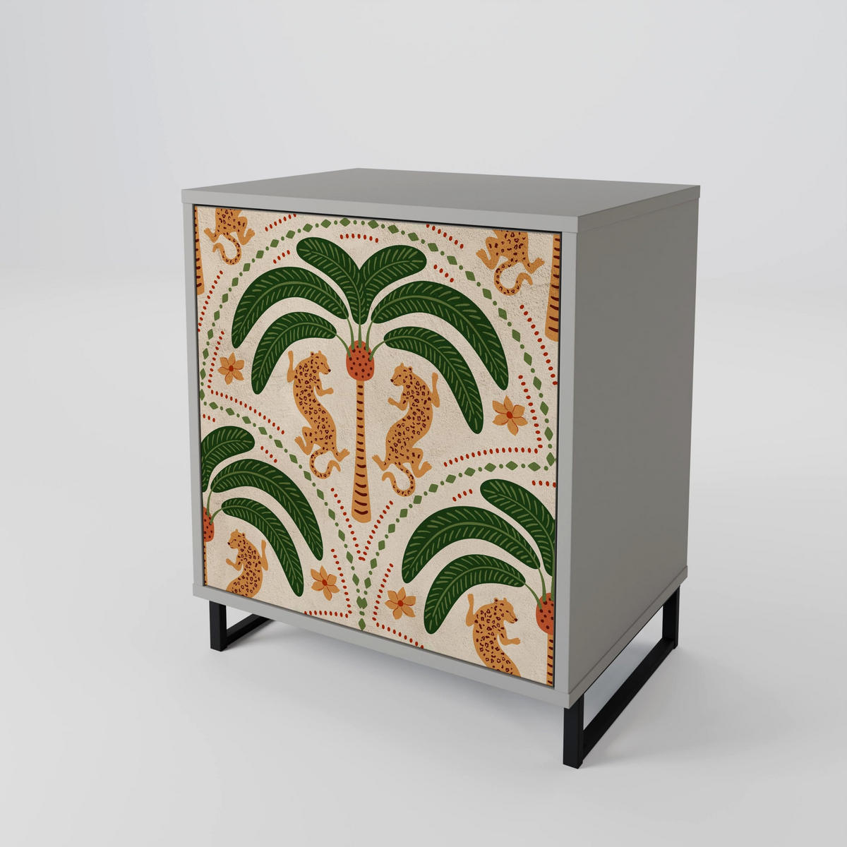 SIDEBOARD DANCING PREDATORS, Grau, 57,5x42x70,5 cm, Schwarze Metall-Sternfüße - Multicolor/Schwarz, Holzwerkstoff/Metall (57.5/70.5/42cm) - SpaceRebels
