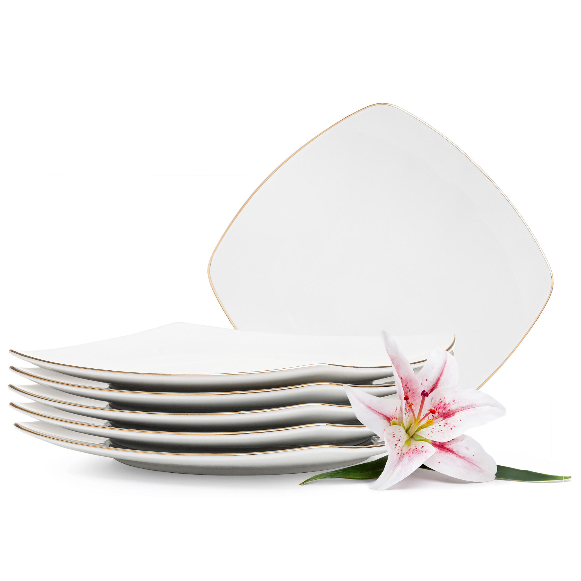 SPEISETELLER CARLINA 6-tlg - Goldfarben/Weiß, Keramik (25.5cm) - KONSIMO®