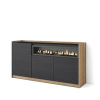 SIDEBOARD, Highboard, Schwarz Eiche, Elektrokamin, 156/37/80cm - Schwarz, Holzwerkstoff (156/80/37cm) - Skraut Home