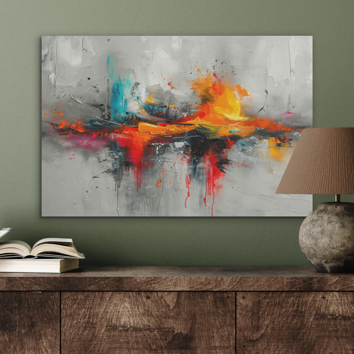 AKUSTIKBILD Moderne Kunst - Orange - Grau - Abstrakt Wanddeko 70x50 cm - Hellgrau, Kunststoff (70/50/0.9cm) - MuchoWow