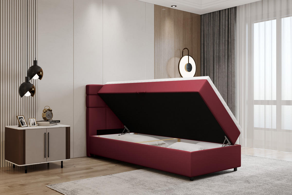 BOXBETT Reve 90 x 200 cm mit Bettkasten und Lattenrost ohne matratze - rot - Rot, Holz (90/200cm) - Panda Möbel