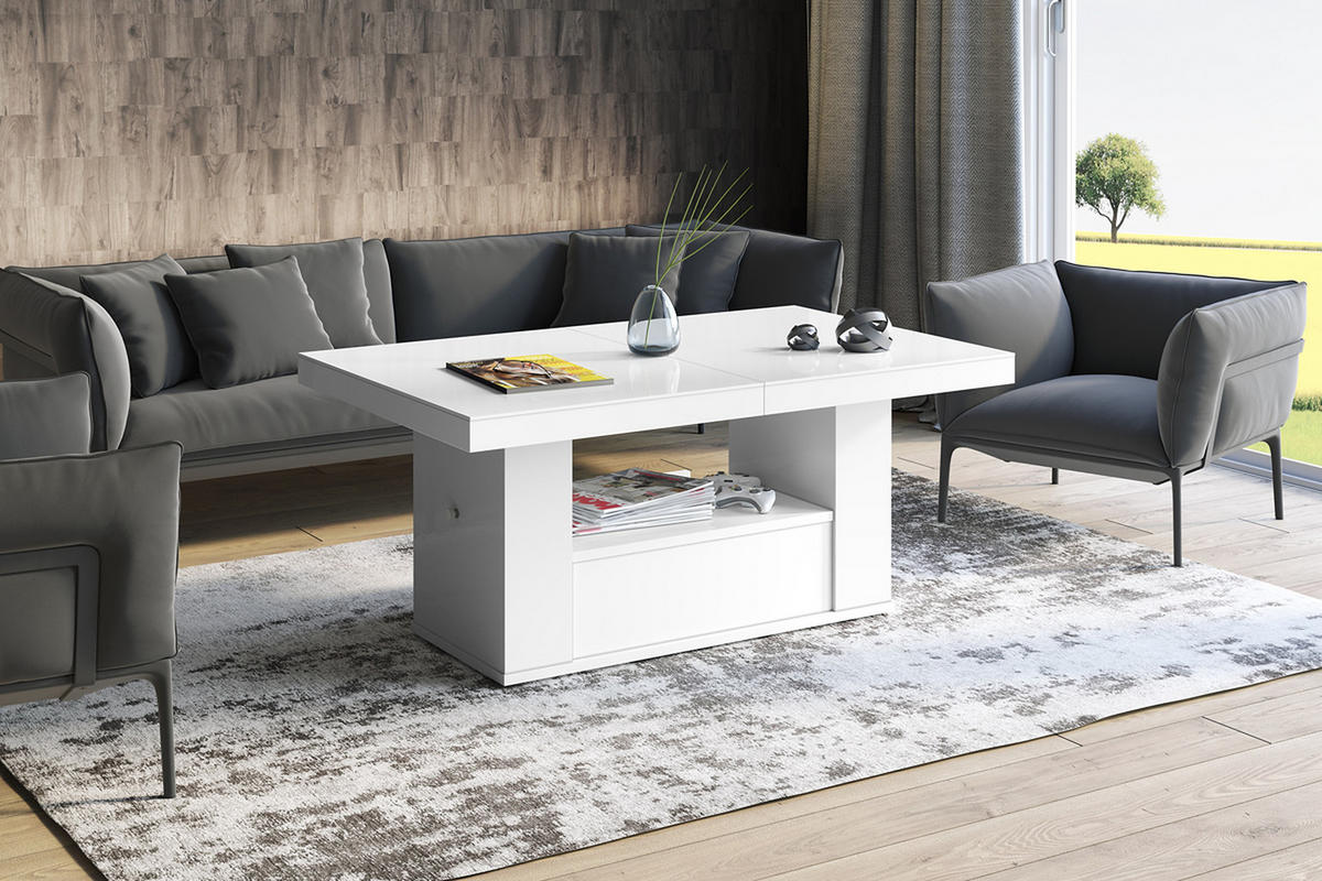COUCHTISCH rechteckig Weiß Hochglanz 120/75/54 cm - Weiß Hochglanz, Holzwerkstoff (75/120/54cm) - designimpex