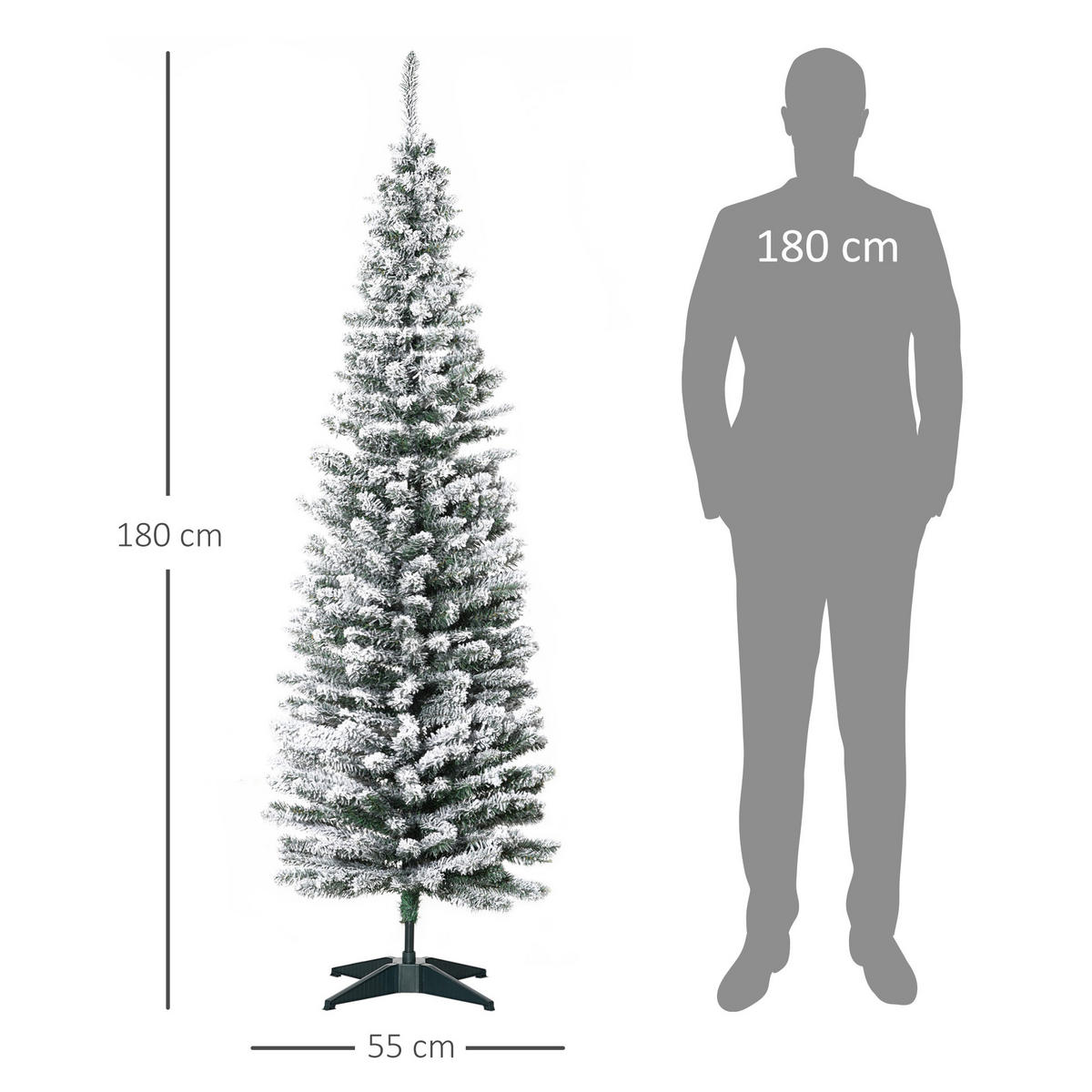 HOMCOM Künstlicher Weihnachtsbaum, 180 cm Christbaum mit Kunstschnee, Indoor - Grün, Kunststoff/Metall (180cm) - HOMCOM