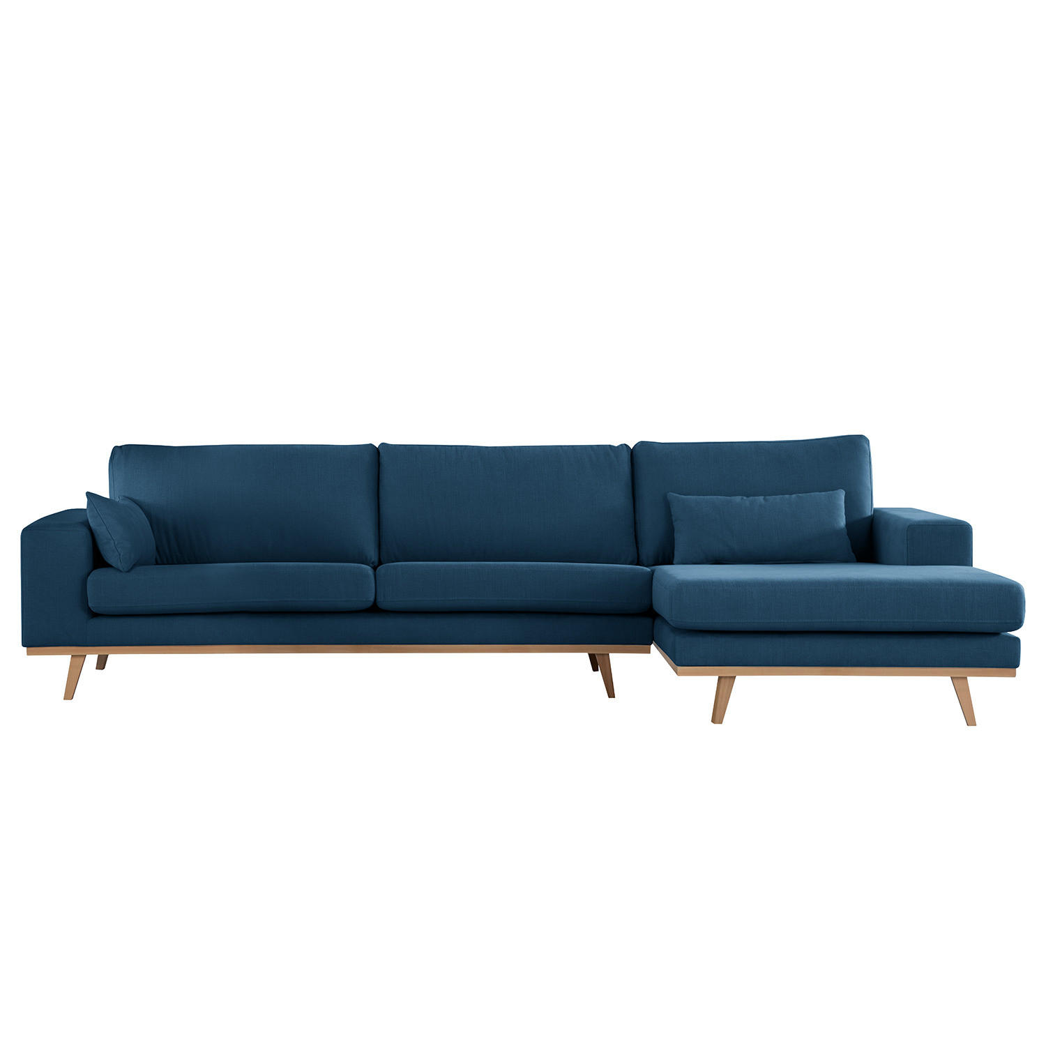 ECKSOFA mit Longchair - Buchefarben/Blaugrau, Buchenholz/Textil (281/153cm) - home24