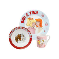 FRÜHSTÜCKSSET Bibi & Tina Pferde Rot/Blau 3-teilig - Multicolor, Keramik (23.8/11.2/23.3cm) - United Labels