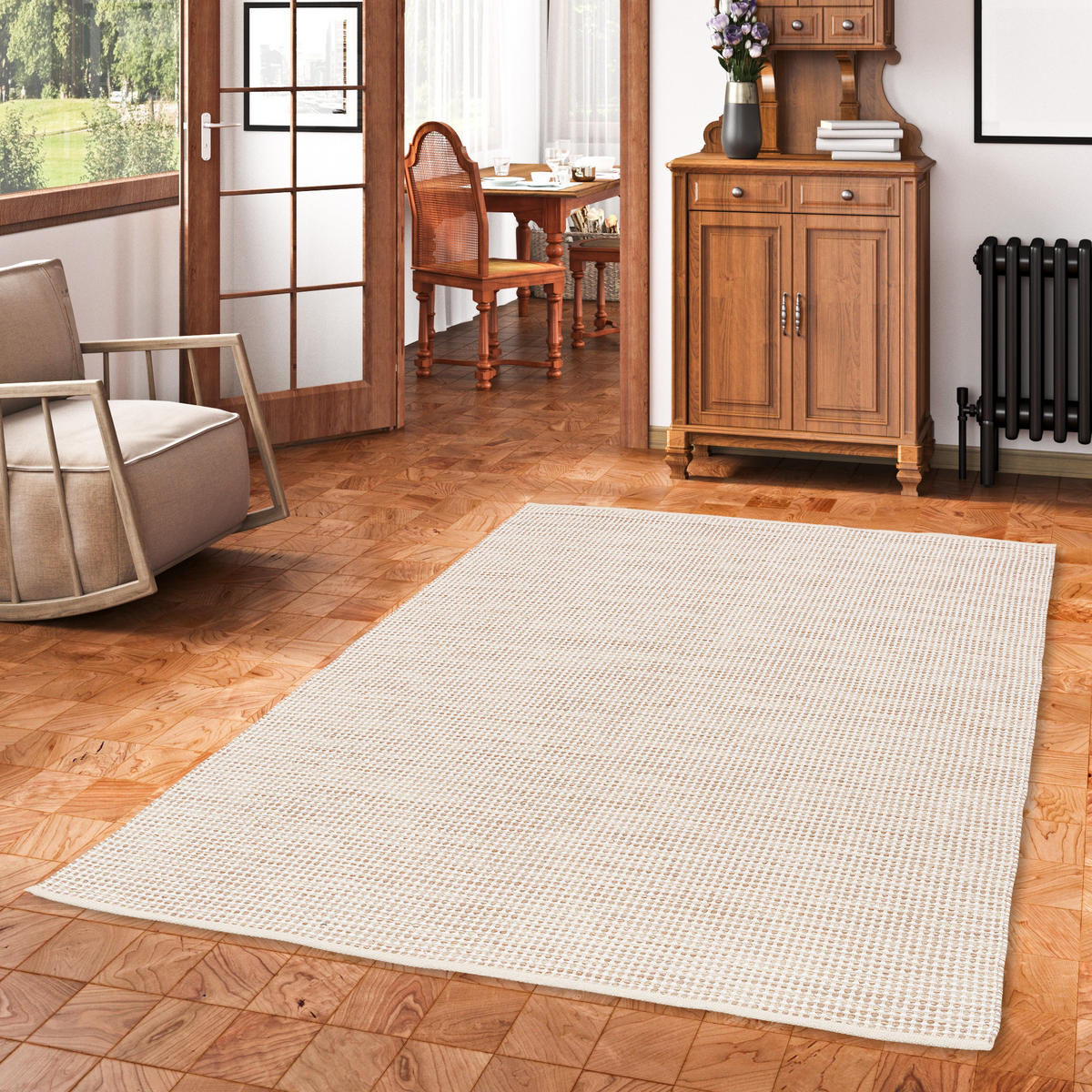 BAUMWOLLE NATUR KELIM TEPPICH SANDY MODERN - Beige, Textil (60/90cm) - Pergamon