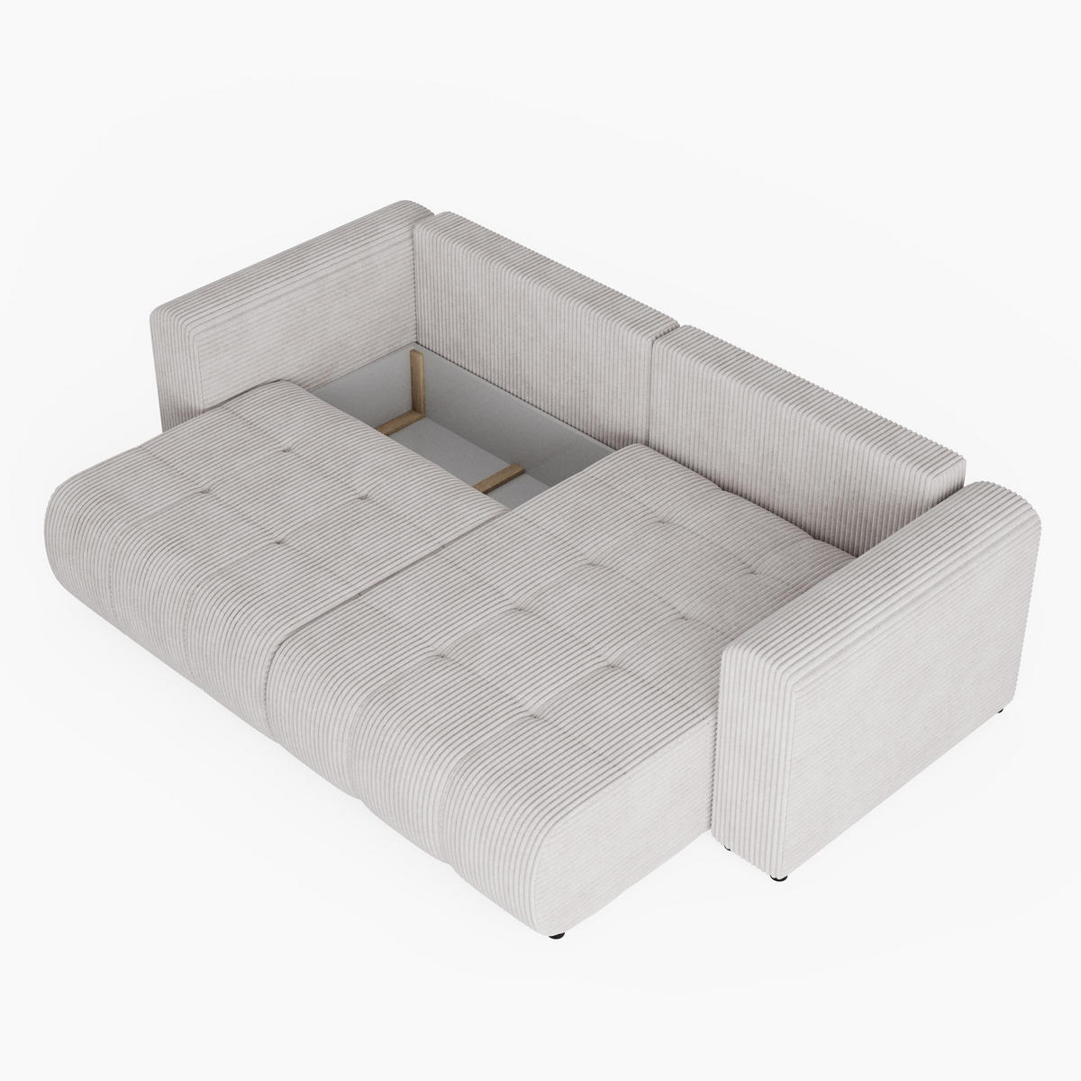 ECKSOFA RIVA Rechts Vanille Cord-Stoff L-Form Couch mit Schlaffunktion & Bettkasten - Schwarz/Weiß, Holz (160/255cm) - Barchello