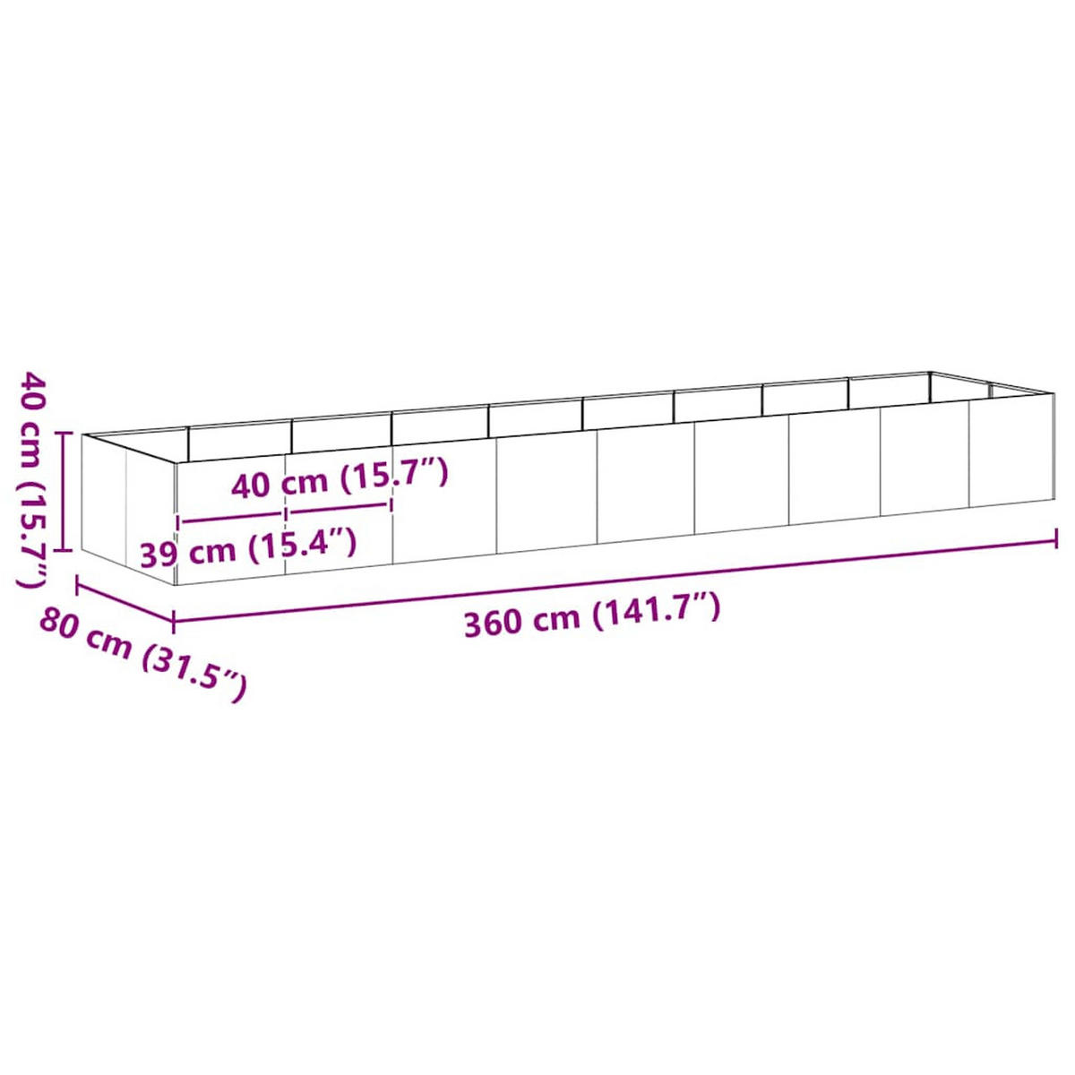 PFLANZKÜBEL Schwarz 360/80/40 Cm Stahl - Schwarz, Metall (360/40/80cm) - vidaXL