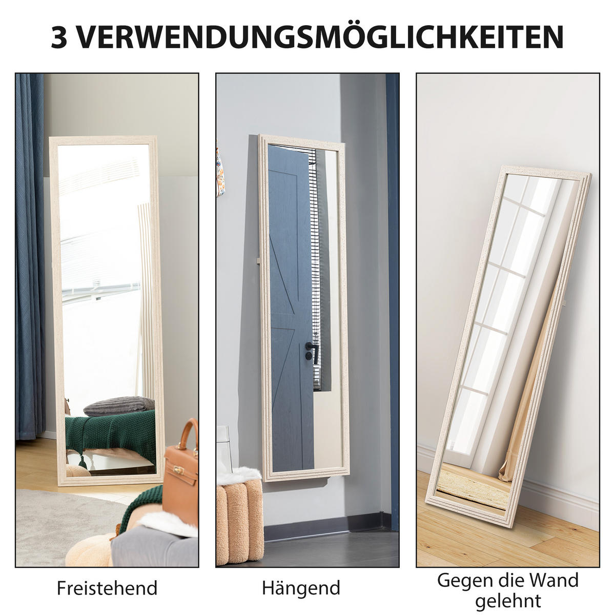 GANZKÖRPERSPIEGEL 160 x 50 cm Rechteckig Standspiegel mit Steinoptik, Weiß - Weiß, Glas/Kunststoff (50/160/4cm) - HOMCOM
