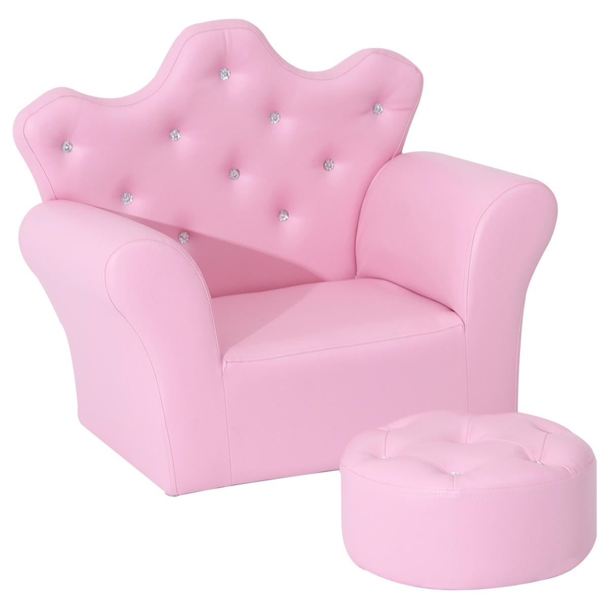 KINDERSOFA DE-10384 mit Ottomane & Kristallknöpfen Rosa - Pink, Holzwerkstoff (405/49/58cm) - ComfortXL