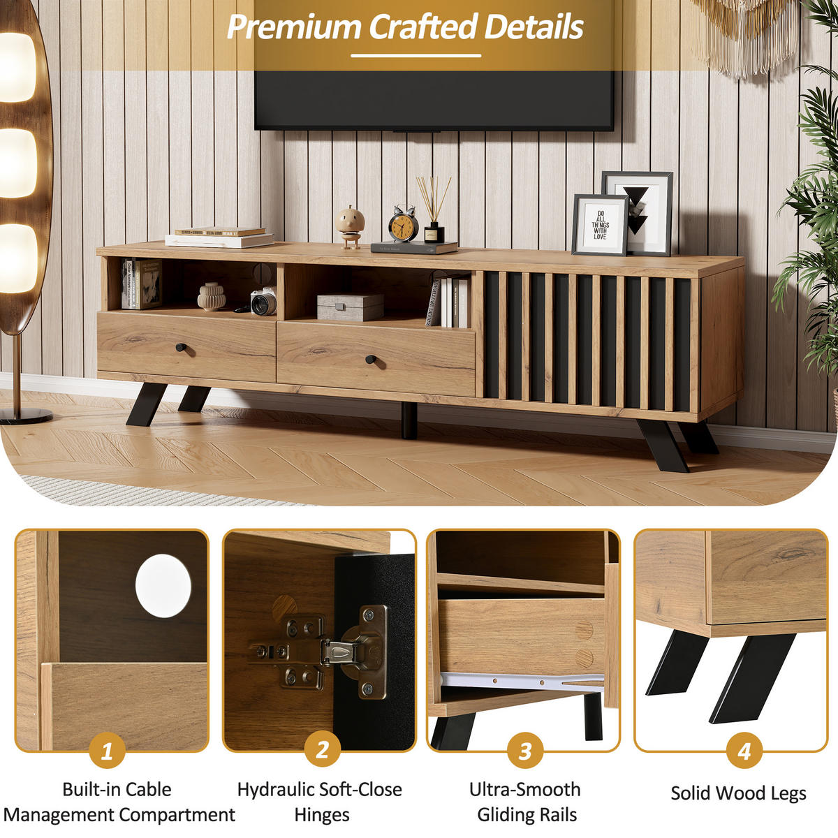 TV-LOWBOARD 150x38x44 cm Holz 2 Schubladen 1 Schrank Stauraum - Naturfarben, Holzwerkstoff (38/44/150cm) - FLIEKS