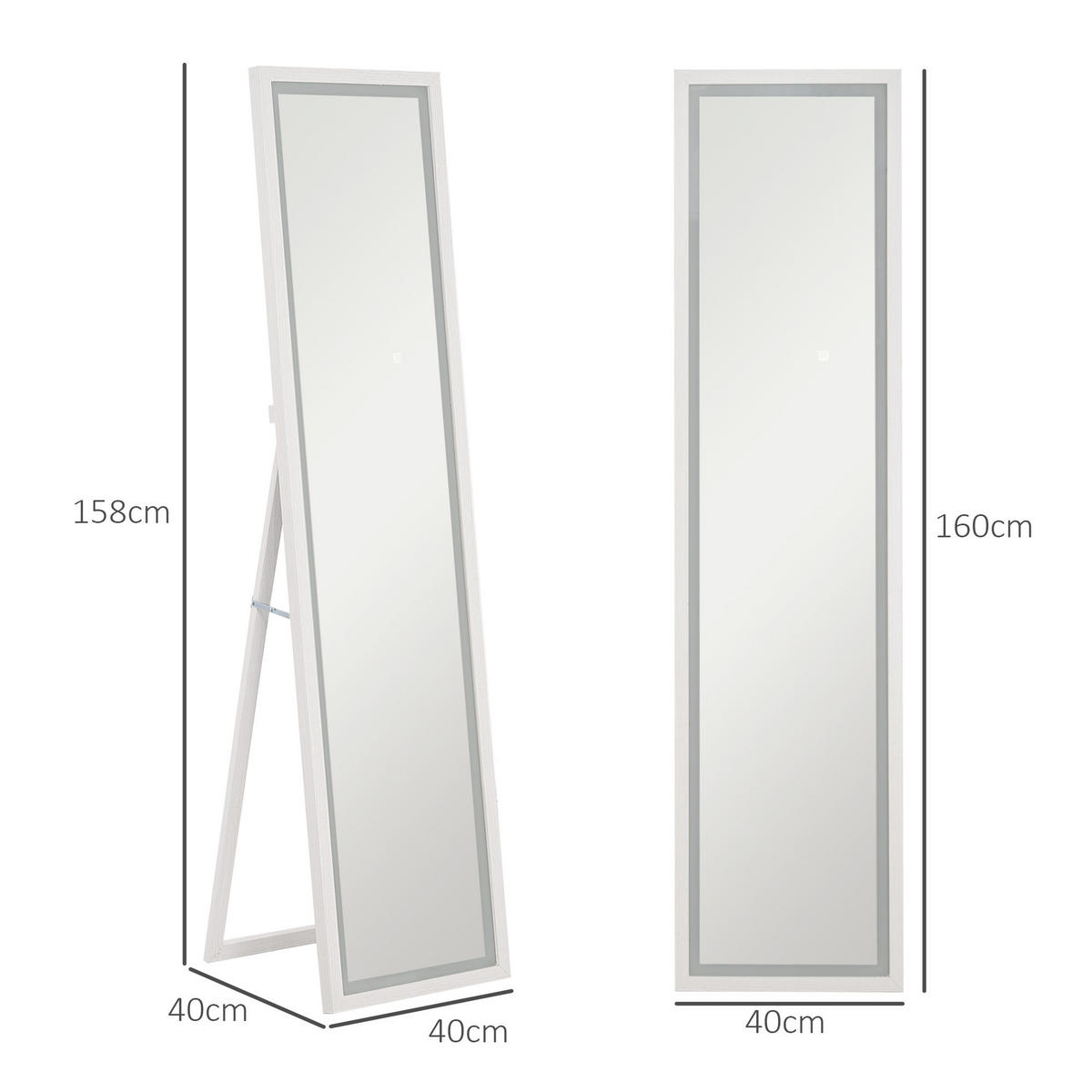 GANZKÖRPERSPIEGEL 40 x 160 cm Standspiegel mit LED Lichte, Weiß - Weiß, Glas (40/160/5cm) - HOMCOM