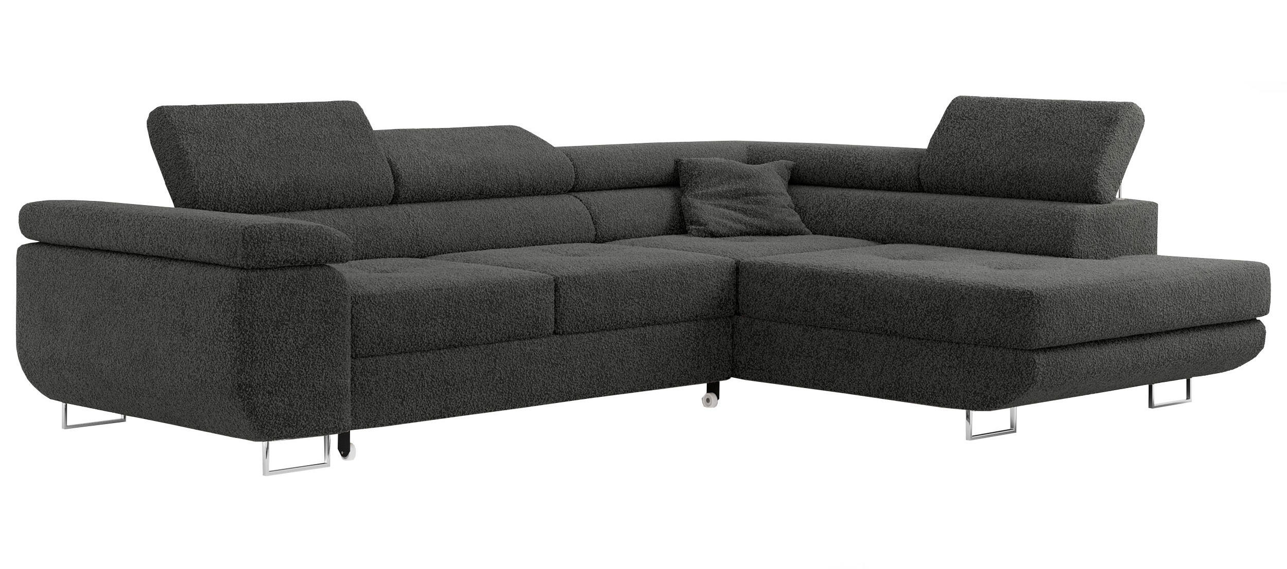 ROHOVÁ SEDAČKA GUSTAW L - Tmavě šedá Bouclé - Levá Strana - stříbrná/světle šedá, kov/textil (275/205cm) - MKS