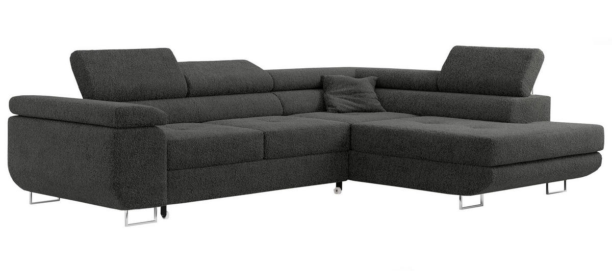 ROHOVÁ SEDAČKA GUSTAW L - Tmavě šedá Bouclé - Levá Strana - stříbrná/světle šedá, kov/textil (275/205cm) - MKS