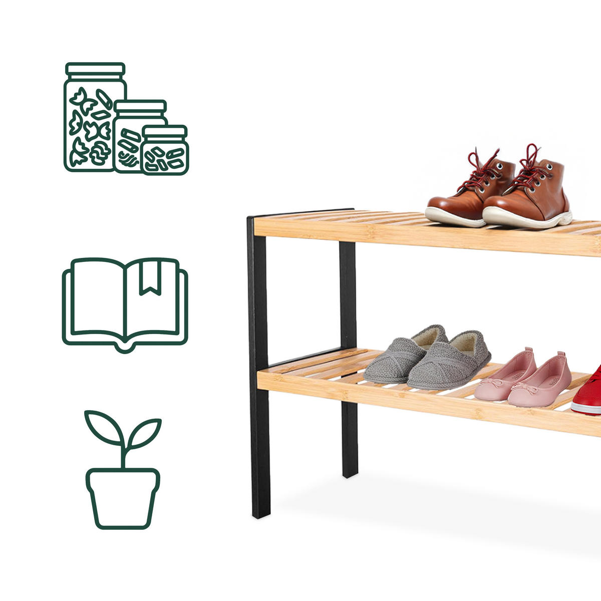 SCHUHREGAL - Hellbraun/Schwarz, Holz (70/33/26cm) - Relaxdays