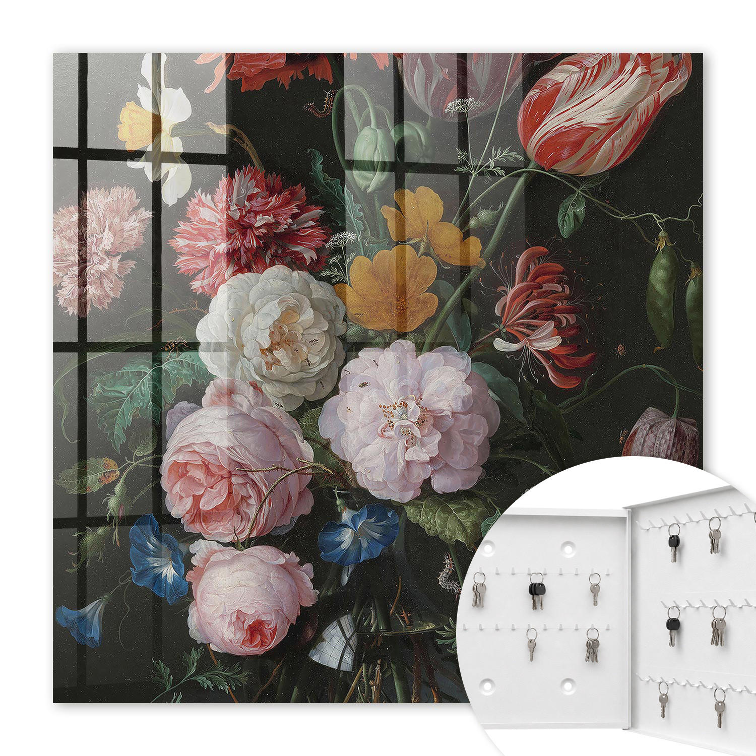SCHLÜSSELBOX Weiß 30x30 cm – Türöffnung nach rechts - Ein Blumenstrauß - Grün, Metall (30/30/5cm) - TULUP