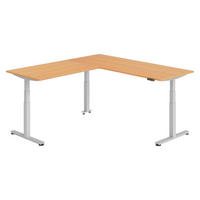 ECKSCHREIBTISCH elektrisch höhenverstellbar L-Form 220/200/74 cm in Buchefarben/Silberfarben - Buchefarben/Silberfarben, Holzwerkstoff (220/200/74cm) - bümö
