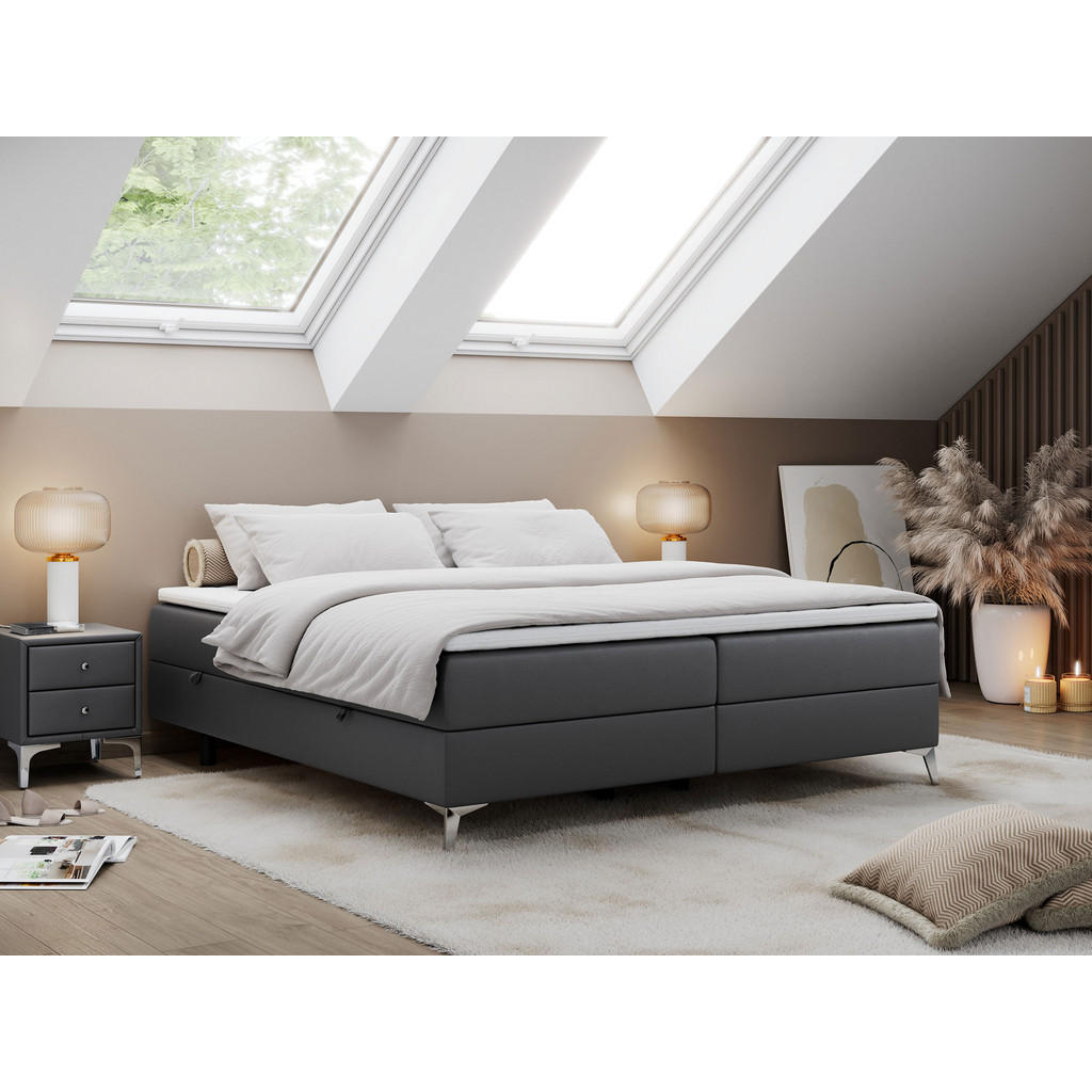 Thumbnail - MKS Boxbett, Dunkelgrau, Textil, 2-Sitzer, H3, Rechteckig, 180x200 cm, Schlafzimmer, Betten, Boxspringbetten