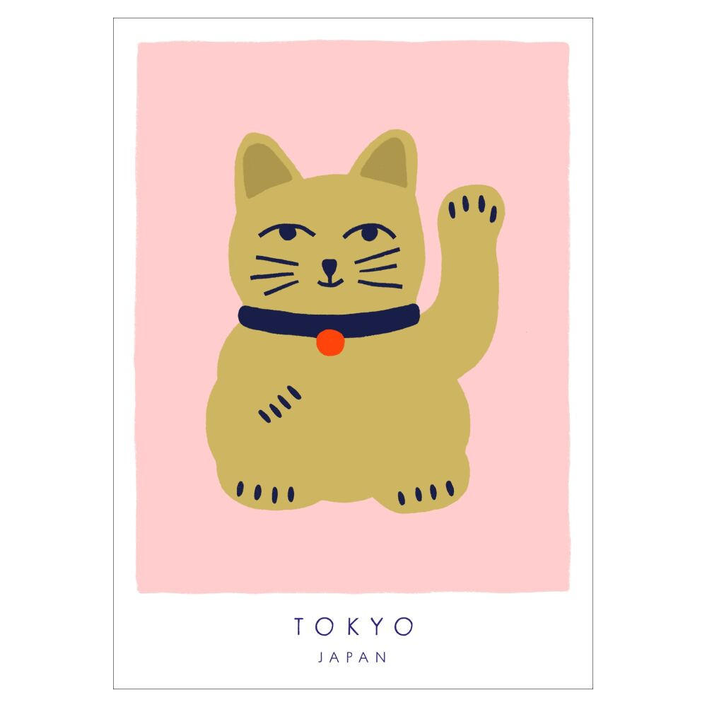 POSTER Maren Gross - Maneki Neko, A Lucky Cat - Pink, Papier (30/40/0.1cm) - Poster&Frame