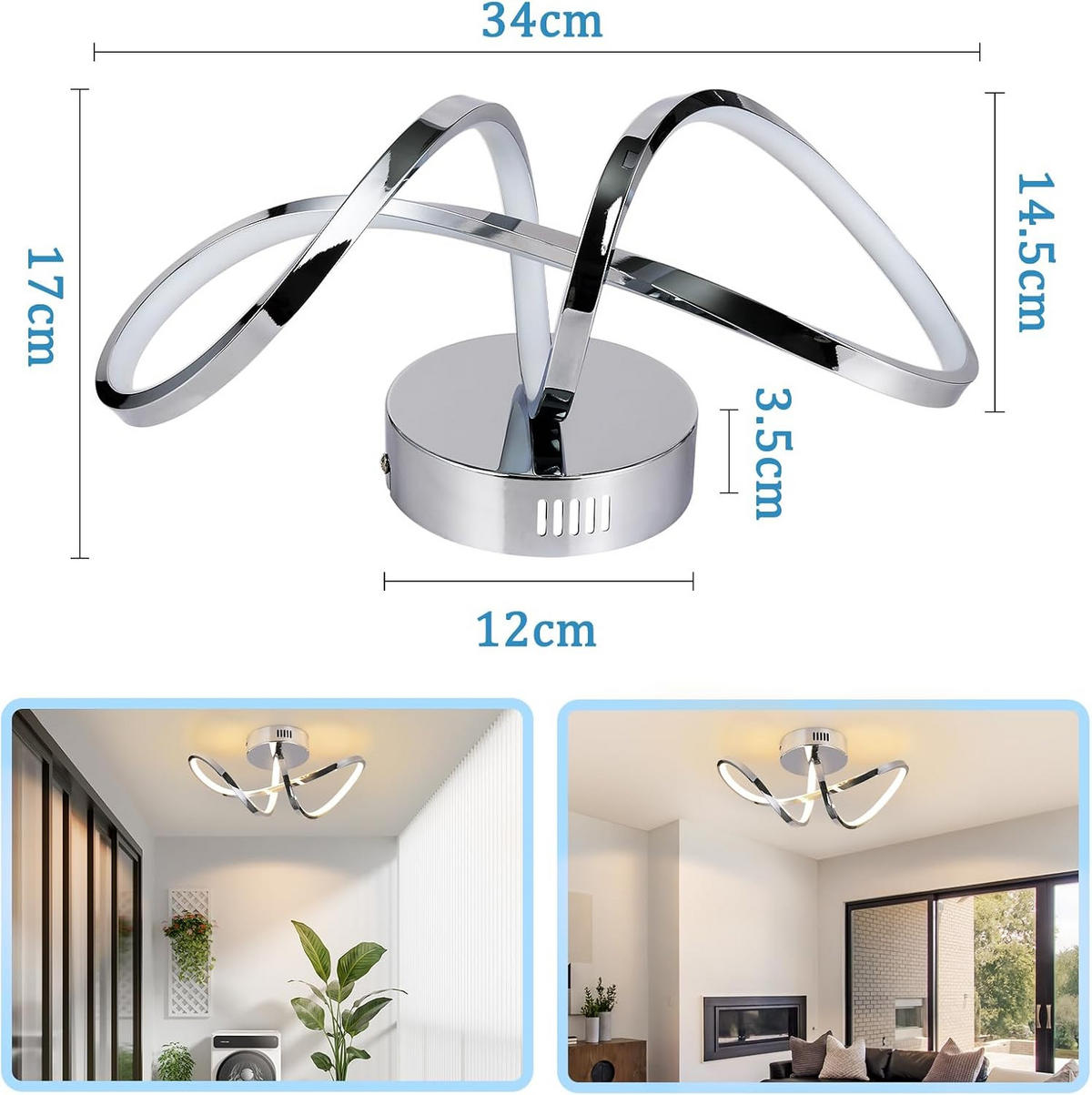 LED-DECKENLEUCHTE Kesselhainbach 14.5/17.0/34.0 cm - Edelstahlfarben, Metall (34/14.5/17cm) - ZMH