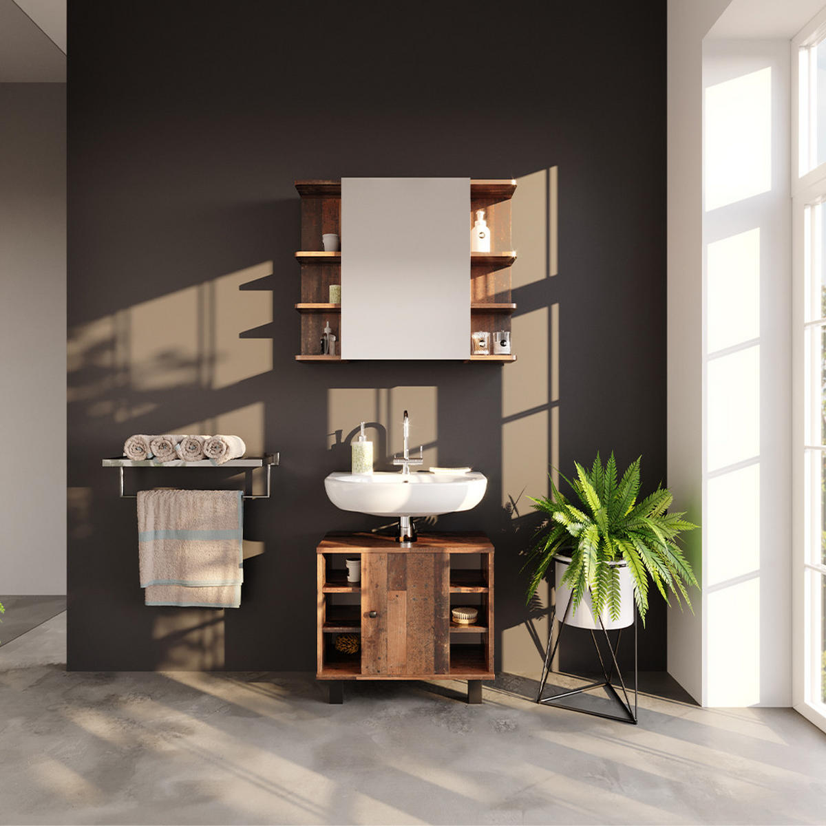 WASCHBECKENUNTERSCHRANK Fynn Antikholz 60 x 54 cm - Eichefarben, Holzwerkstoff (60/54/32cm) - Vicco