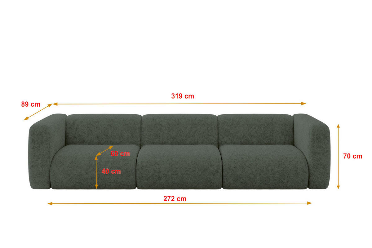 MODULÁRNÍ pohovka MIRA-S2, 3místná, 319 × 89 × 70 cm, zelená, velur - černá/zelená barva, kompozitní dřevo/textil (319/70/89cm) - ALTDECOR