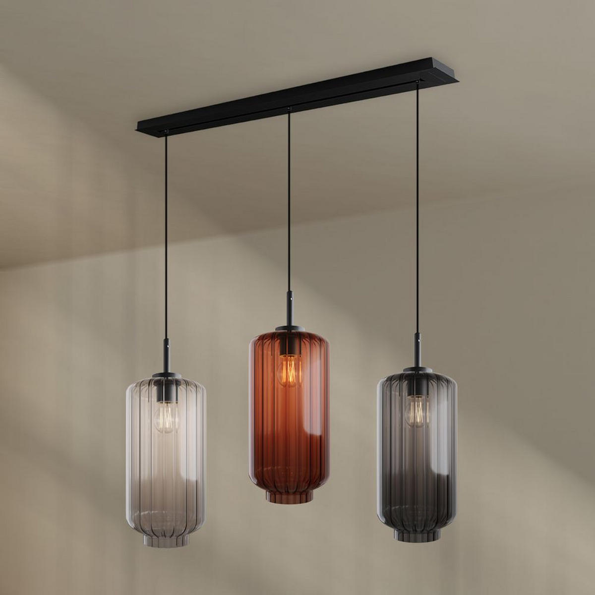 HÄNGELEUCHTE Velo 3-flammig Mehrfarbig Ø 18cm - Multicolor/Schwarz, Glas (18/18/33cm) - s.luce