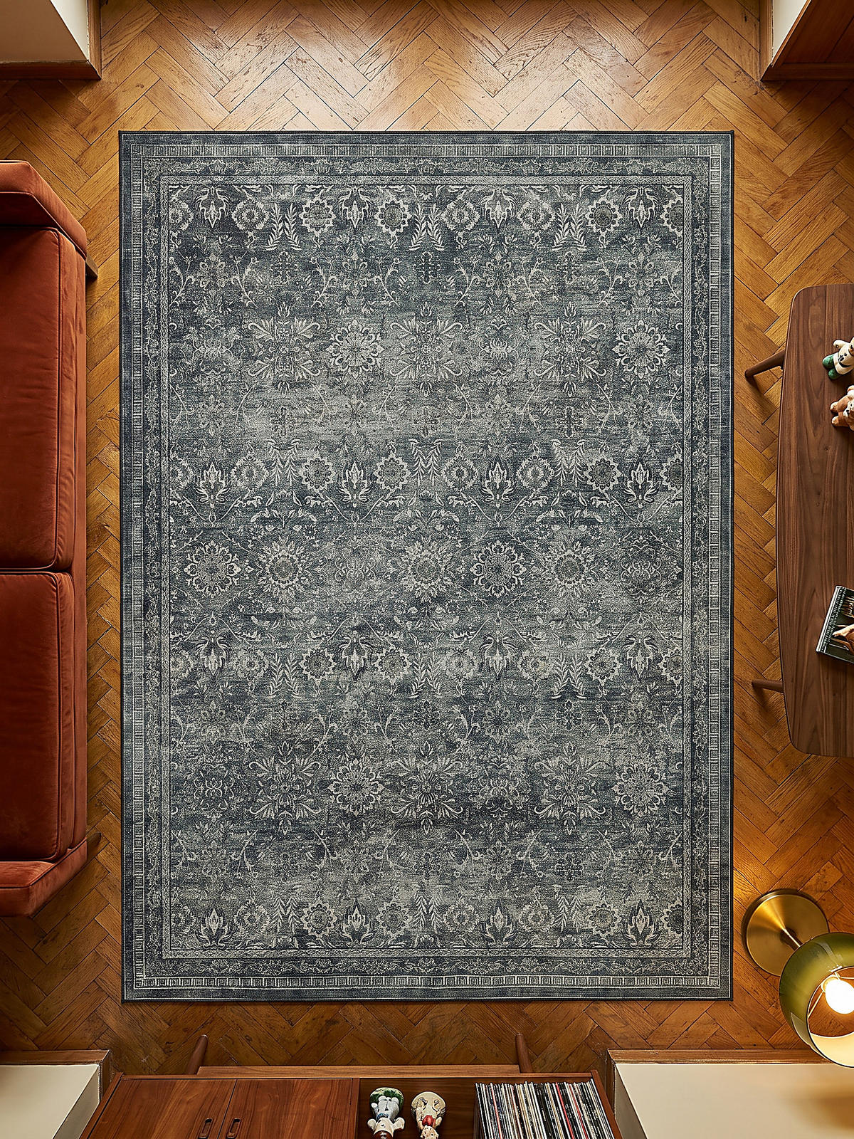 TEPPICH Kurzflor, waschbar, mit floralen Ornamenten, VERNANTE in Grün-Grau, 120 x 170 cm - Grün, Textil (120/170cm) - KADIMA DESIGN