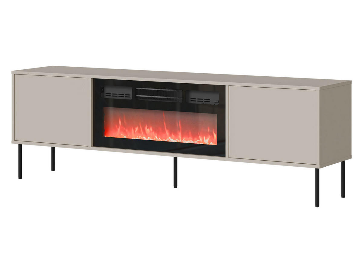 TV-LOWBOARD Domi 180 2D EF mit Kamin - Kaschmir/Schwarz, Holzwerkstoff/Metall (183/60/40cm) - MIRJAN24