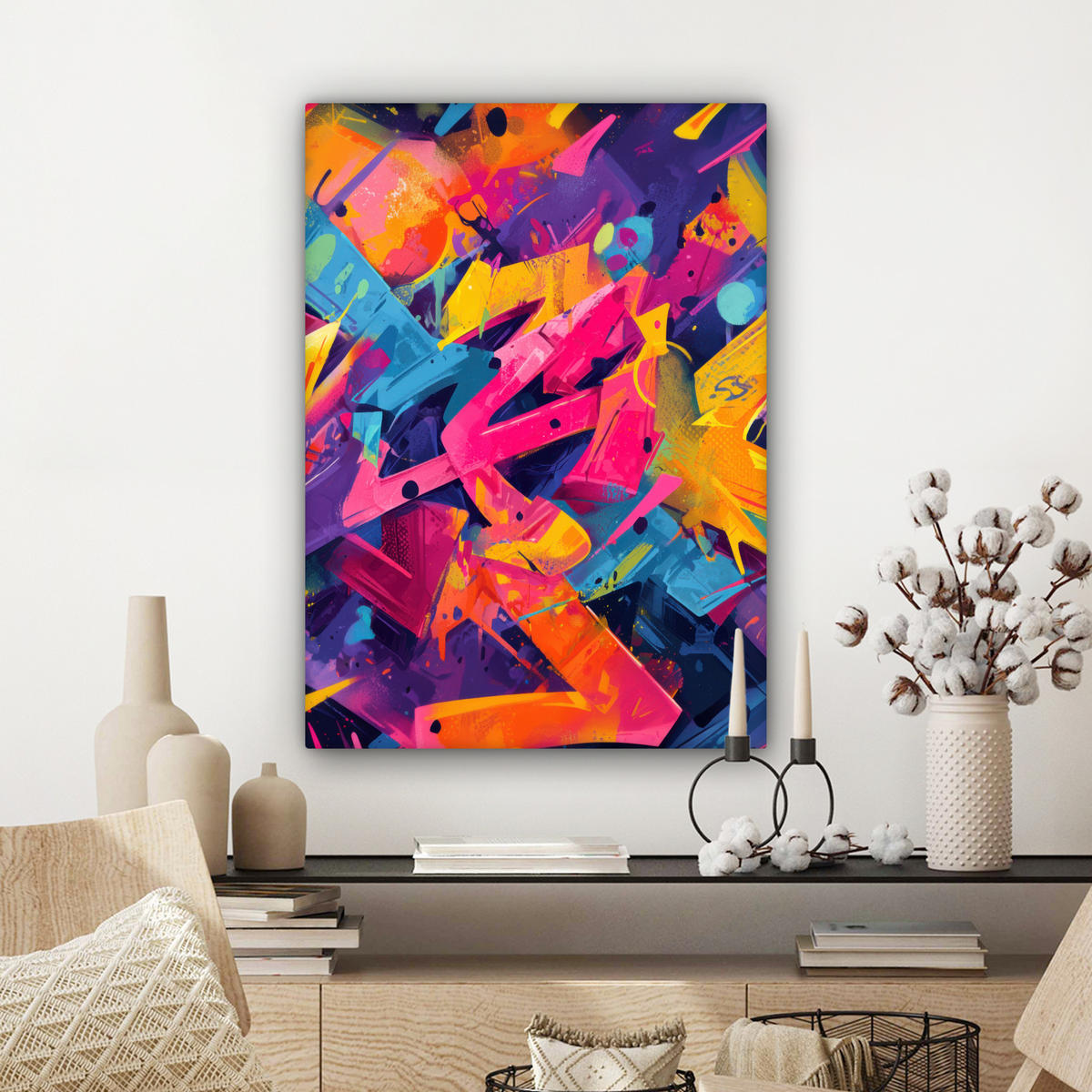 LEINWANDBILD Abstrakt - Formen - Farbenfroh Wandbild Wohnzimmer 60x80 cm - Magenta, Textil (60/80cm) - MuchoWow