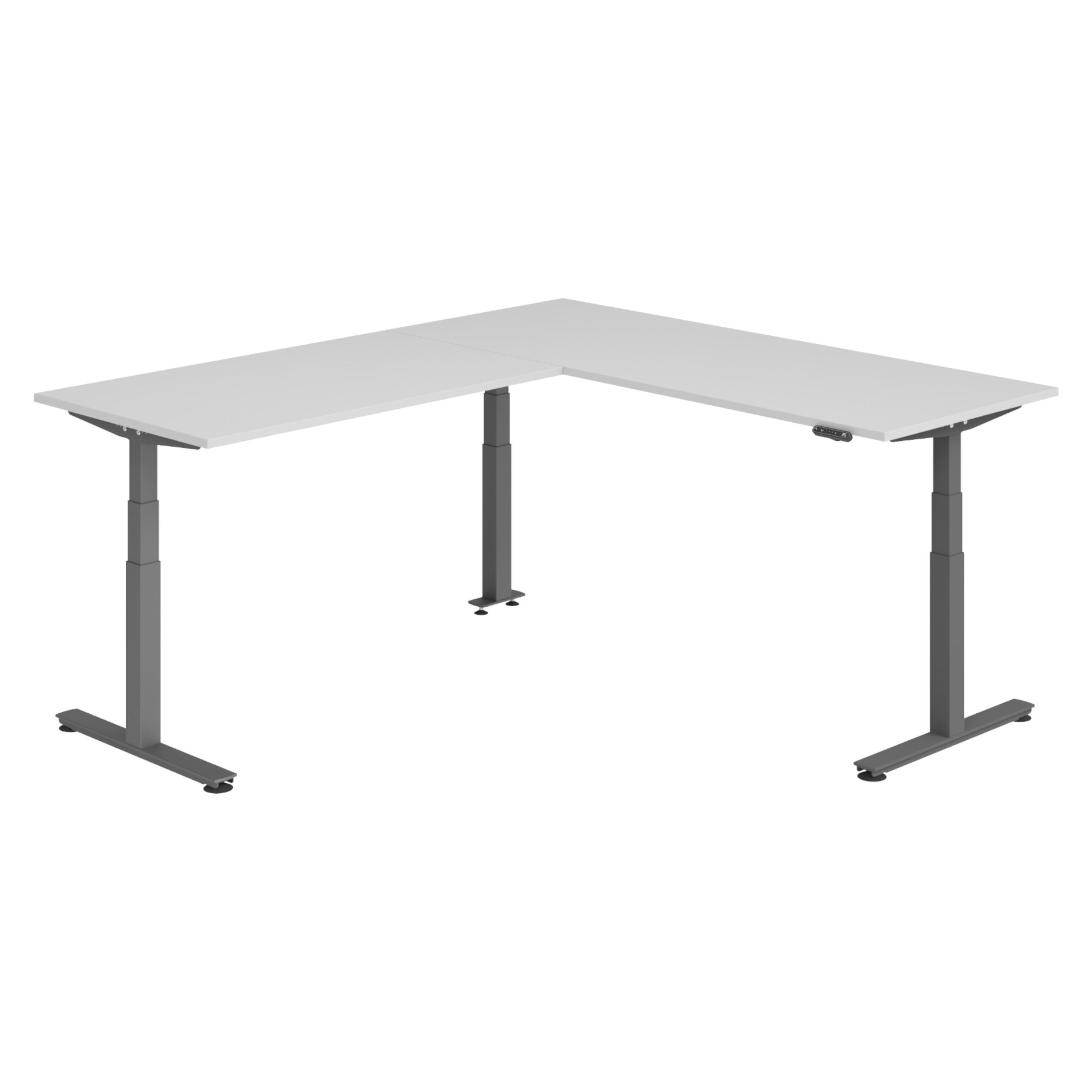 ECKSCHREIBTISCH elektrisch höhenverstellbar L-Form 240/200/74 cm in Grau/Graphitfarben - Graphitfarben/Grau, Holzwerkstoff (240/200/74cm) - bümö