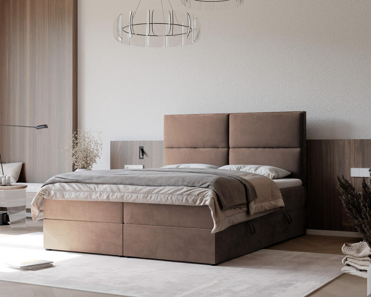 BOXBETT ORFEO 160/200 cm mit Matratze und Topper, Hellbraun - Hellbraun, Textil (160/200cm) - Idohome