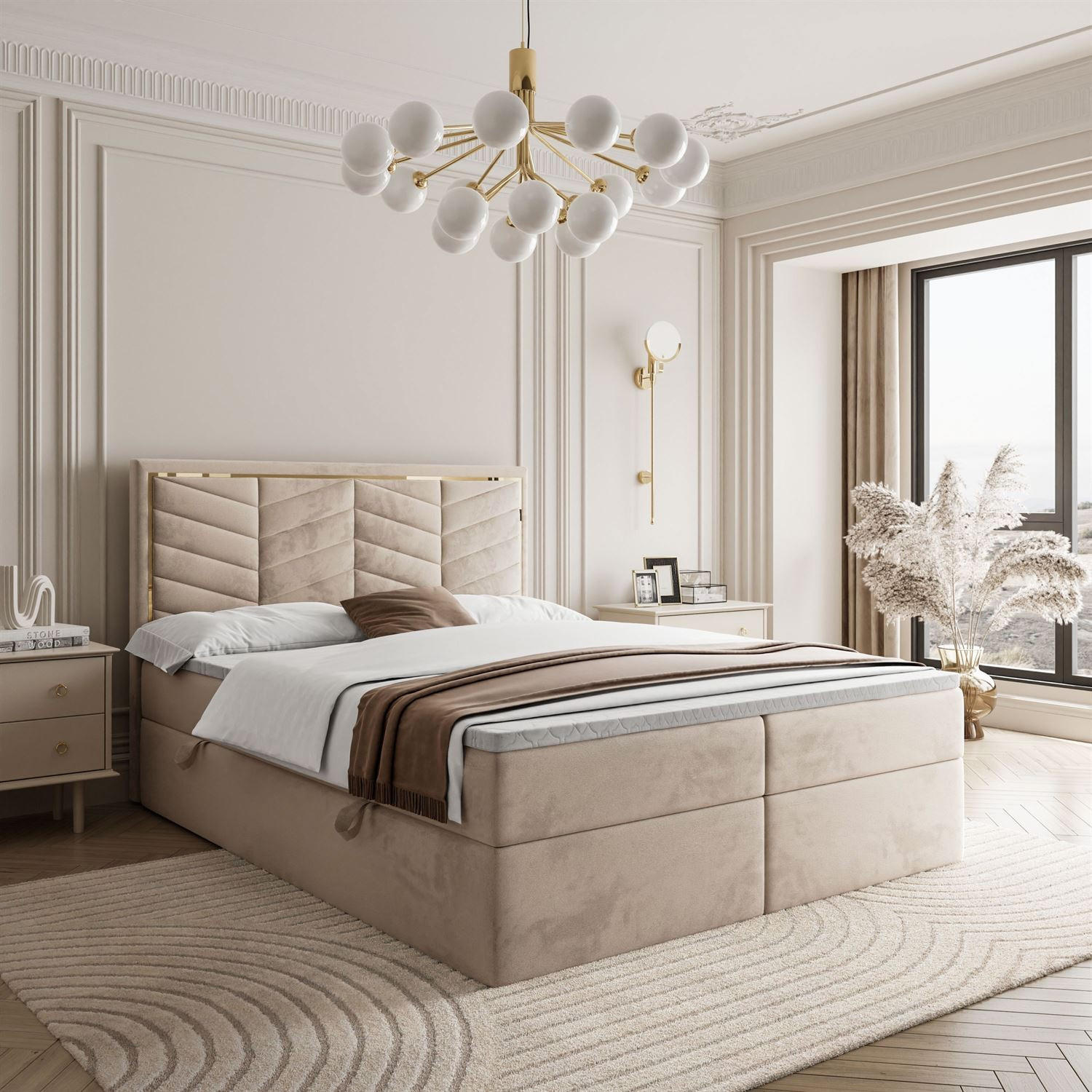 KONTINENTALBETT AURORA 140x200 mit Bettkasten Royal Velvet 170 - Beige, Textil (140/200cm) - Lookway