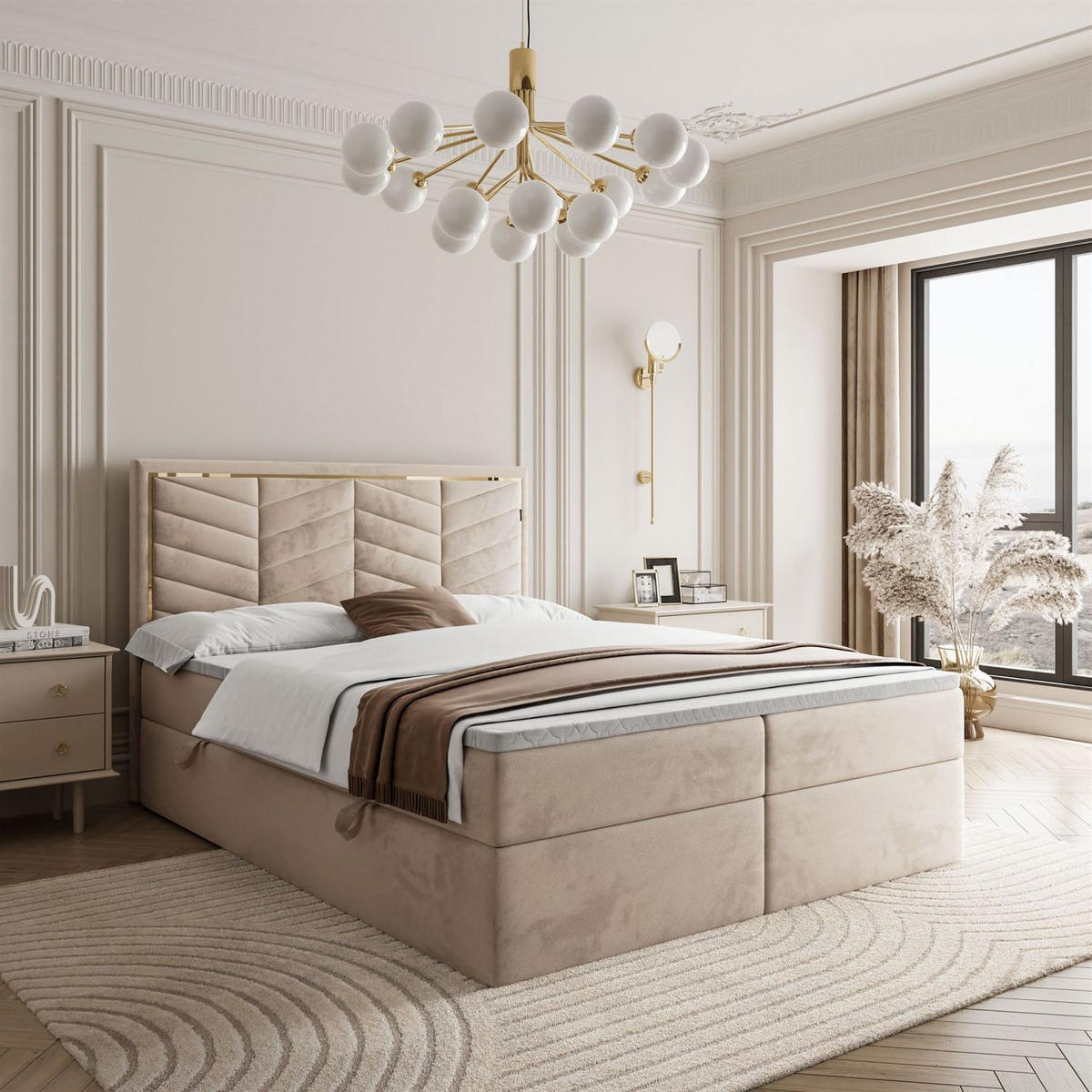 KONTINENTALBETT AURORA 140x200 mit Bettkasten Royal Velvet 170 - Beige, Textil (140/200cm) - Lookway