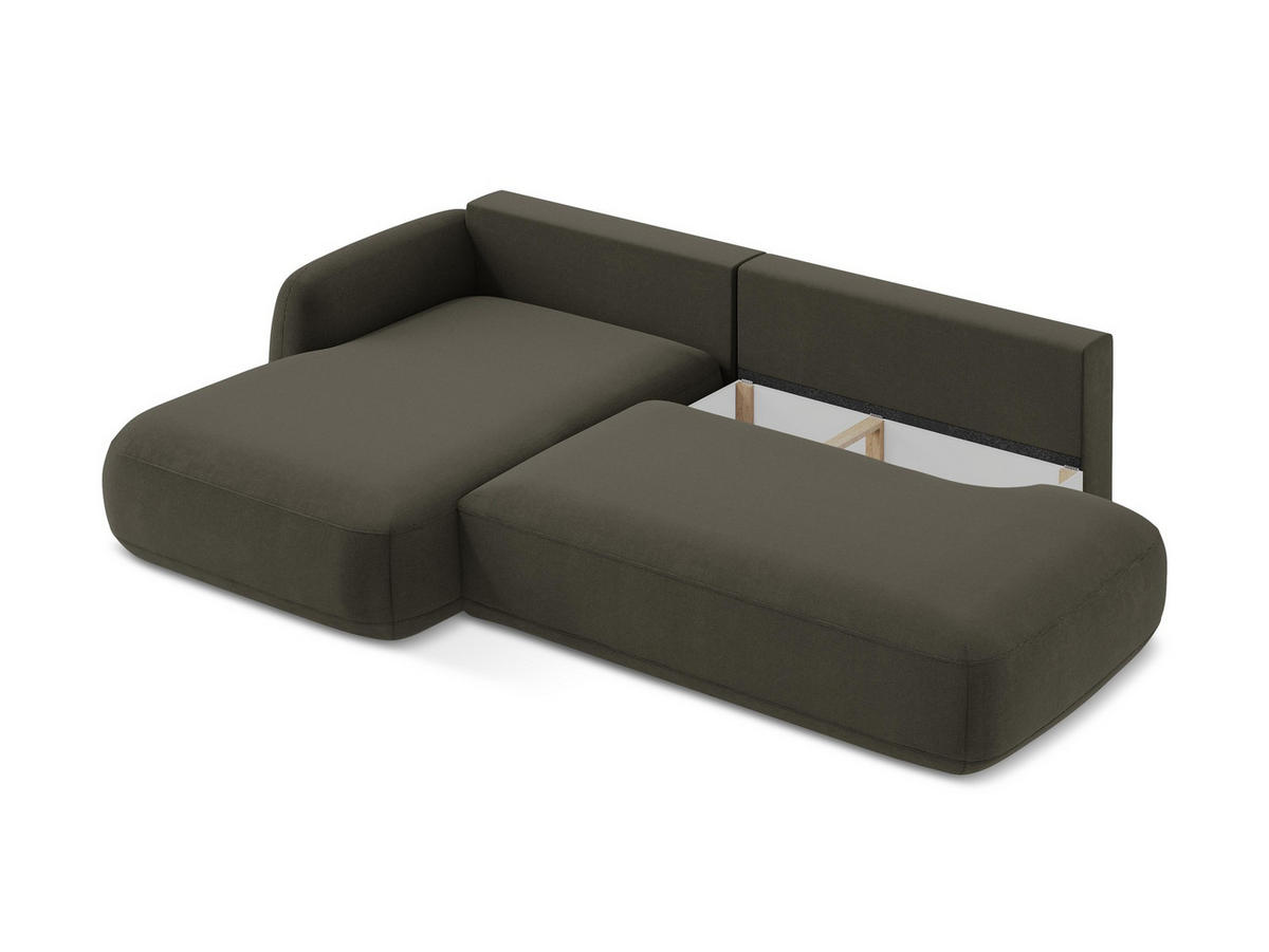 ECKSOFA mit Schlaffunktion links Chenille Stoff Creme - Perlmutt/Schwarz, Holzwerkstoff/Kunststoff (242/162cm) - LaMiaSofa