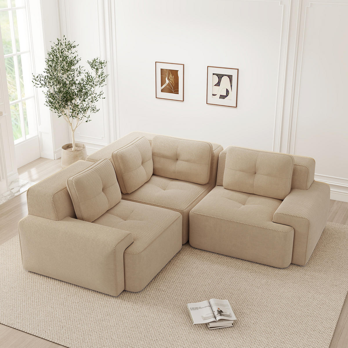 3-SITZER Sofa 177x104x69 cm aus Cordstoff rahmenlos modular, beige - Beige, Textil (104/69/177cm)