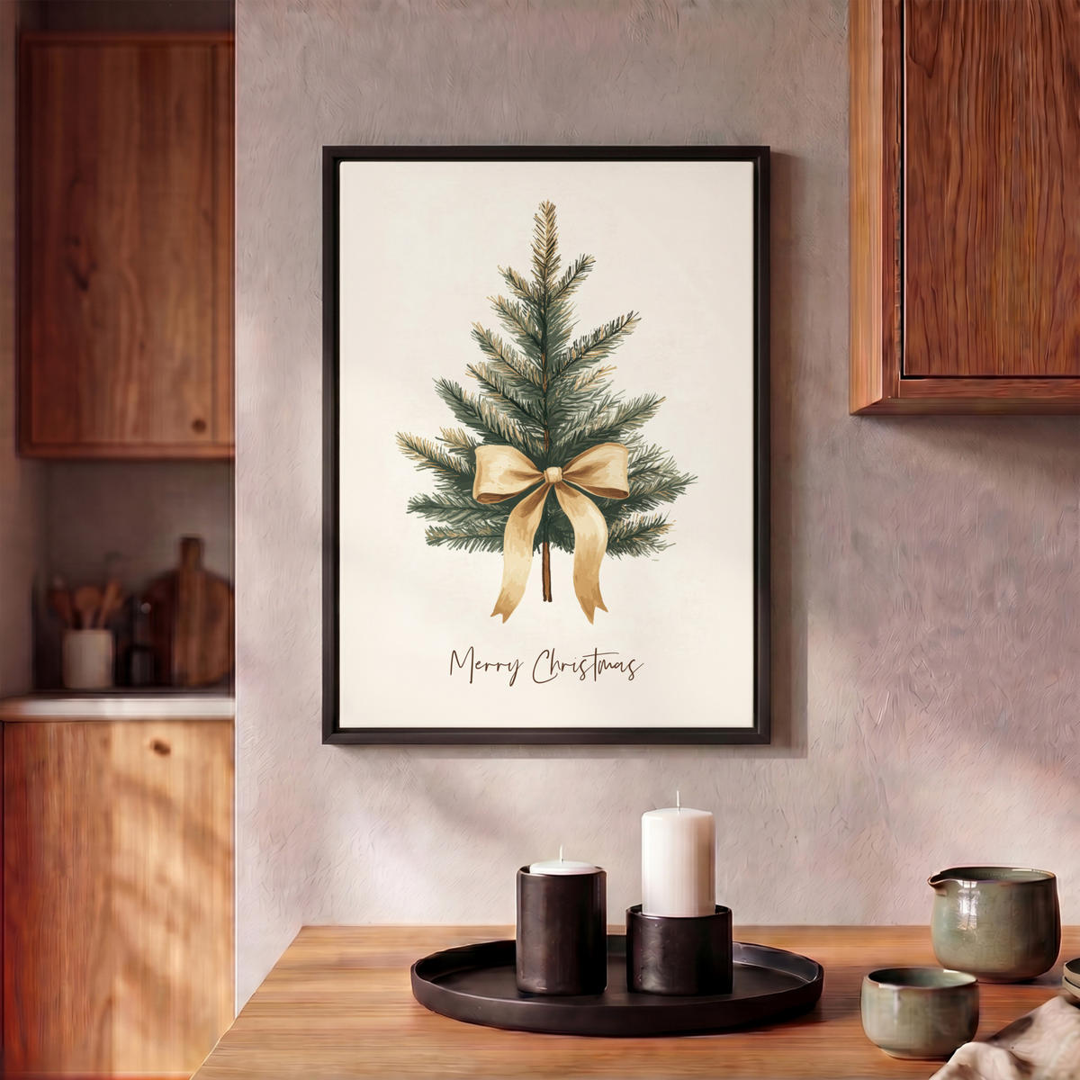 LEINWAND Bilder mit Rahmen - Weihnachtsbaum - Weihnachten - Frohe Weihnachten - Beige - 30x40 - Sandfarben, Textil (30/40cm) - MuchoWow