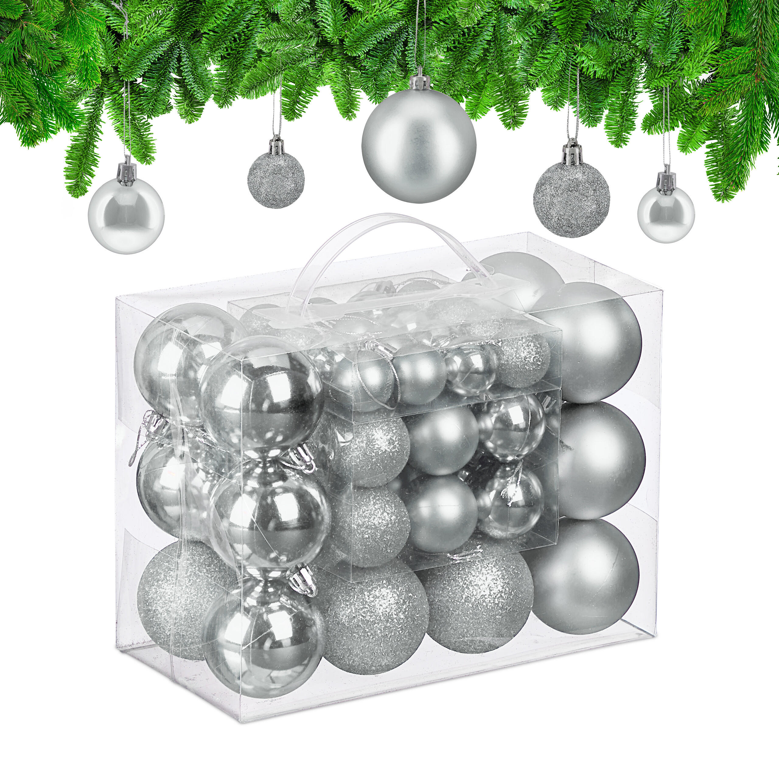 50XWEIHNACHTSKUGELN - Silberfarben, Kunststoff (6/7/6cm) - Relaxdays