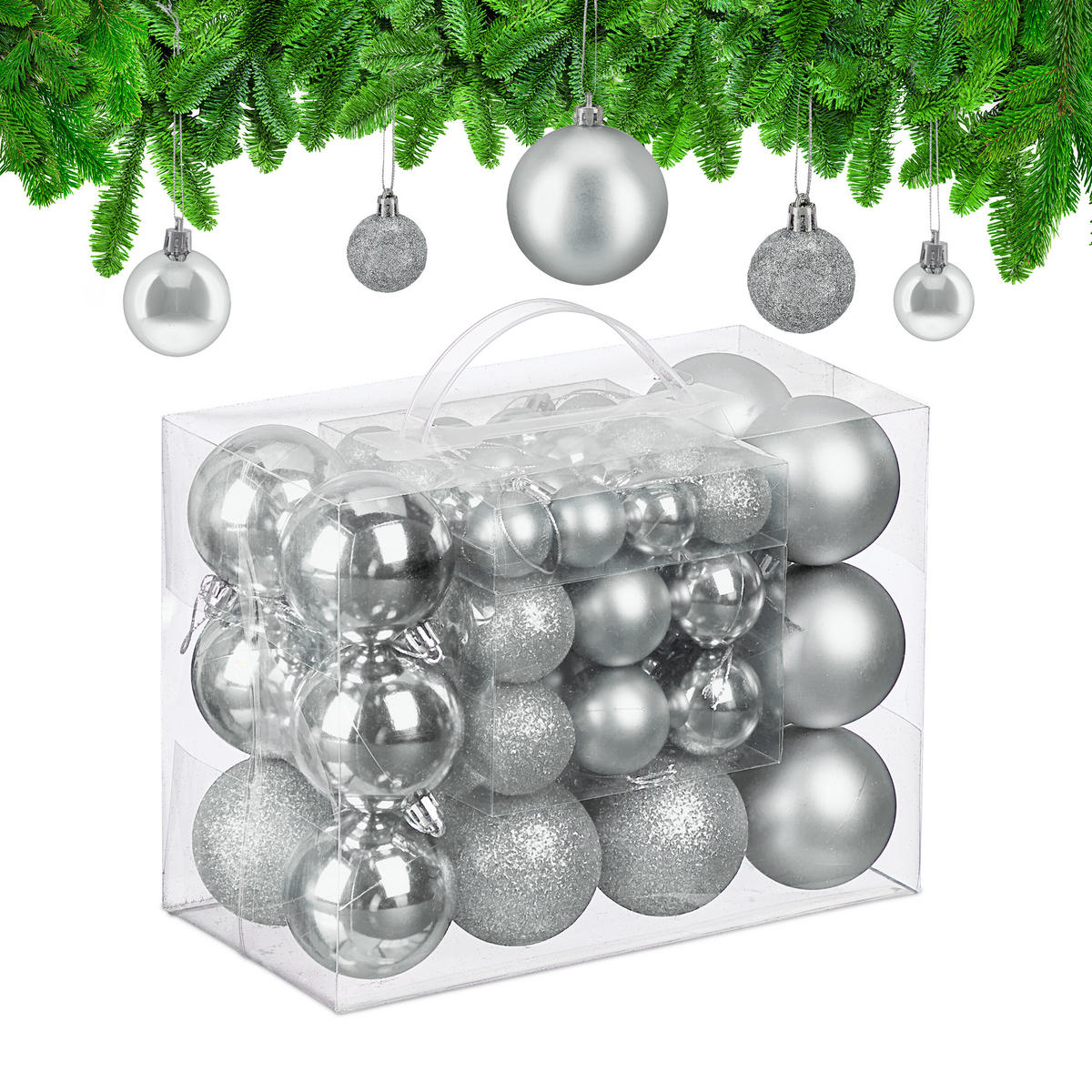 50XWEIHNACHTSKUGELN - Silberfarben, Kunststoff (6/7/6cm) - Relaxdays