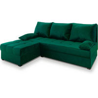 ECKSOFA RITA Grün Plüsch-Stoff mit Schlaffunktion - Grün, Holz (200/141cm) - MASSENO