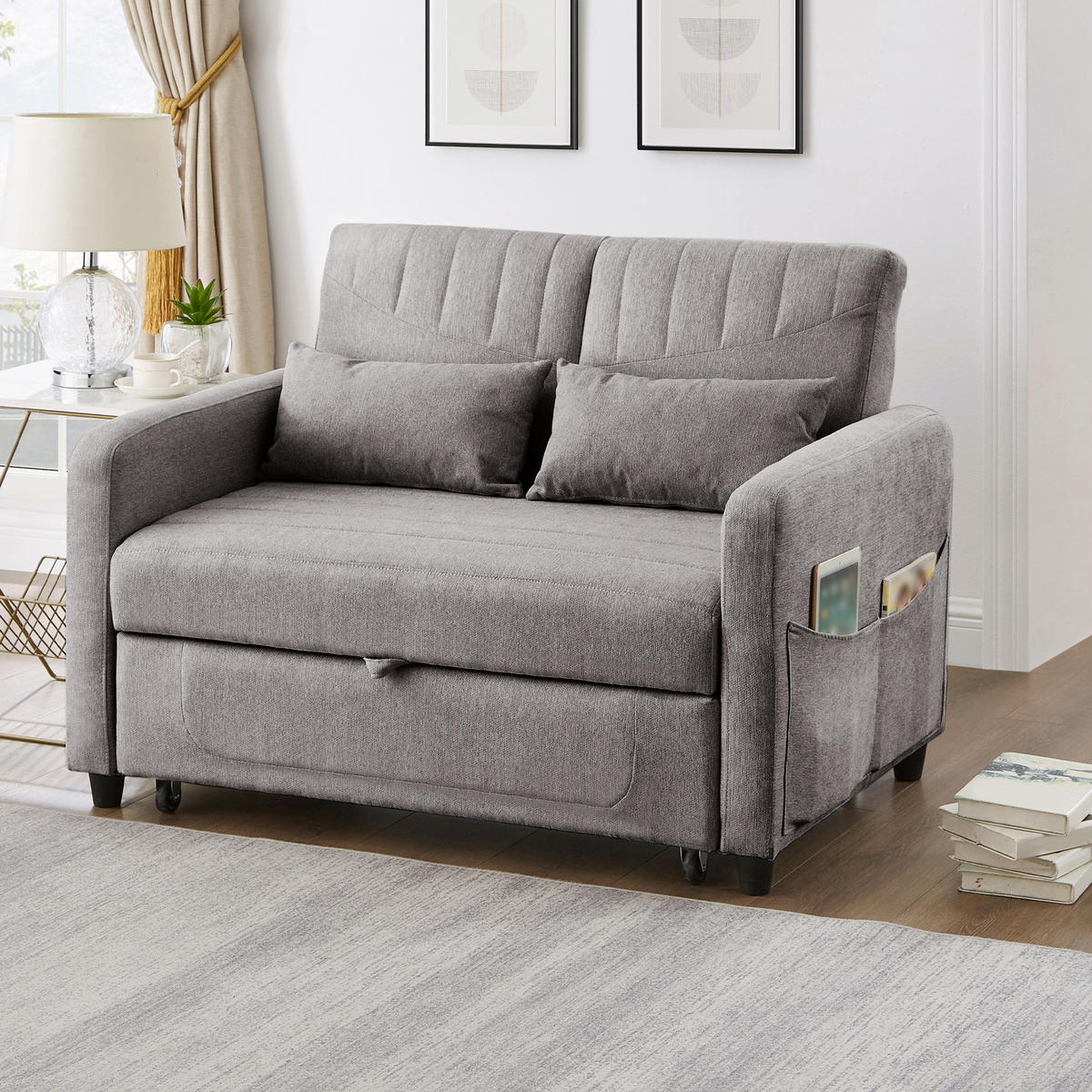 SCHLAFSOFA 2-Sitzer ausziehbar mit 3-stufiger Rückenlehne - Grau, Kunststoff (114/82.5/77cm)