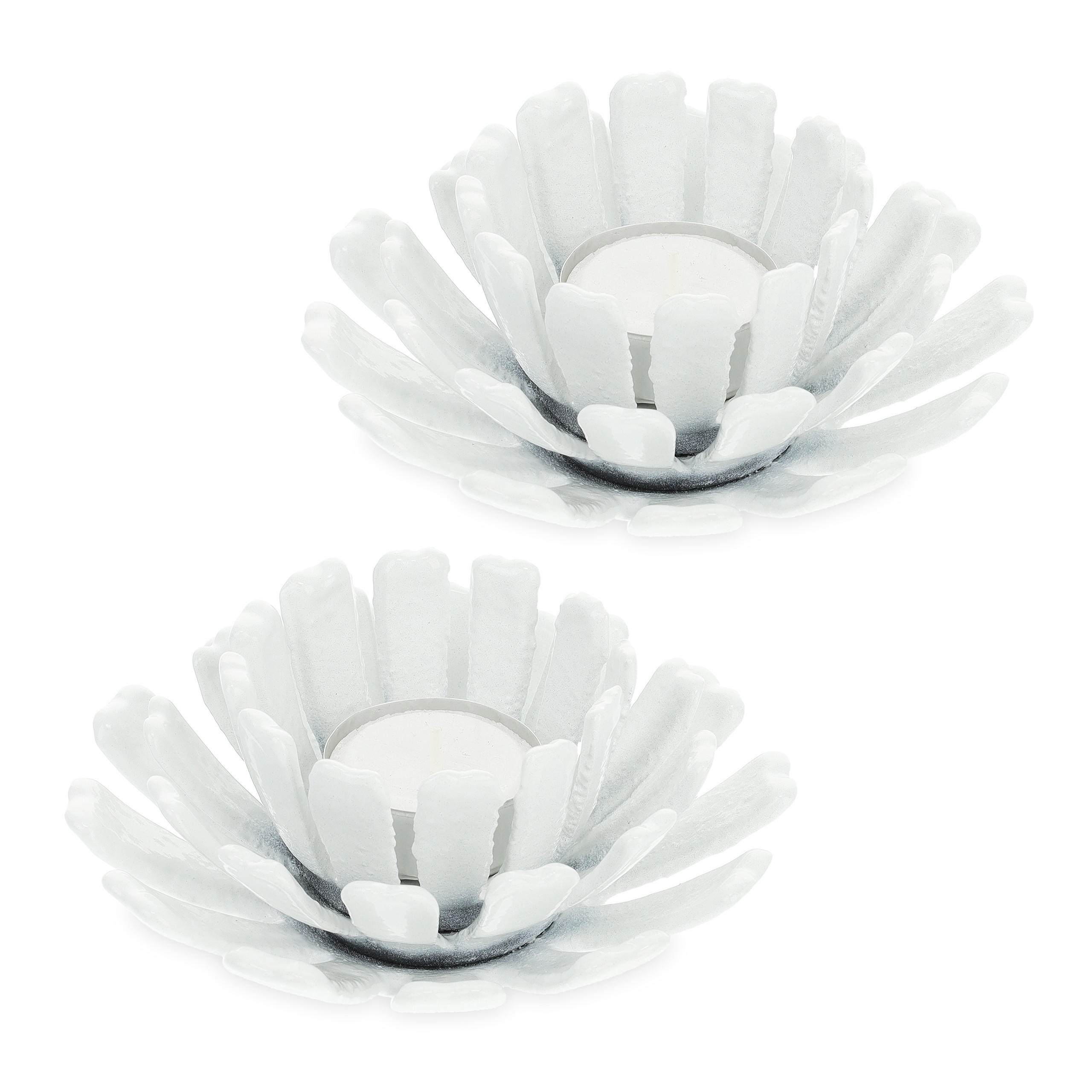 Relaxdays SVÍCEN Bílý 2dílný-Set květ litina 6x13,5 cm