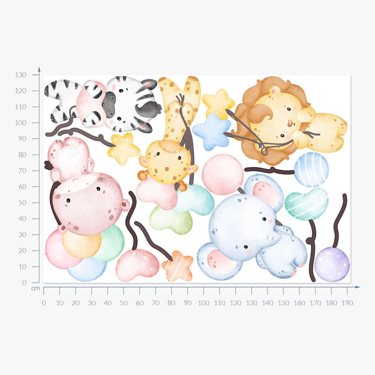 WANDAUFKLEBER 130x192cm - Wildtiersafari - Multicolor, Kunststoff (130/192/0.1cm) - Wallfluent