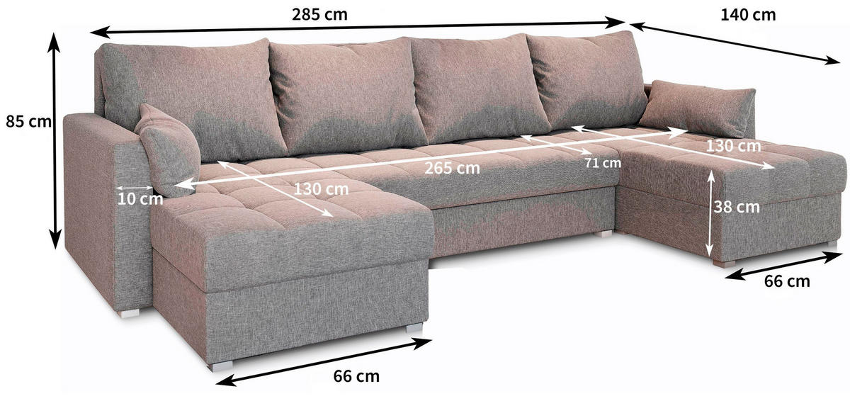 WOHNLANDSCHAFT NAKO Schwarz Plüsch-Stoff mit Schlaffunktion - Schwarz, Holz (285/85/140cm) - MASSENO