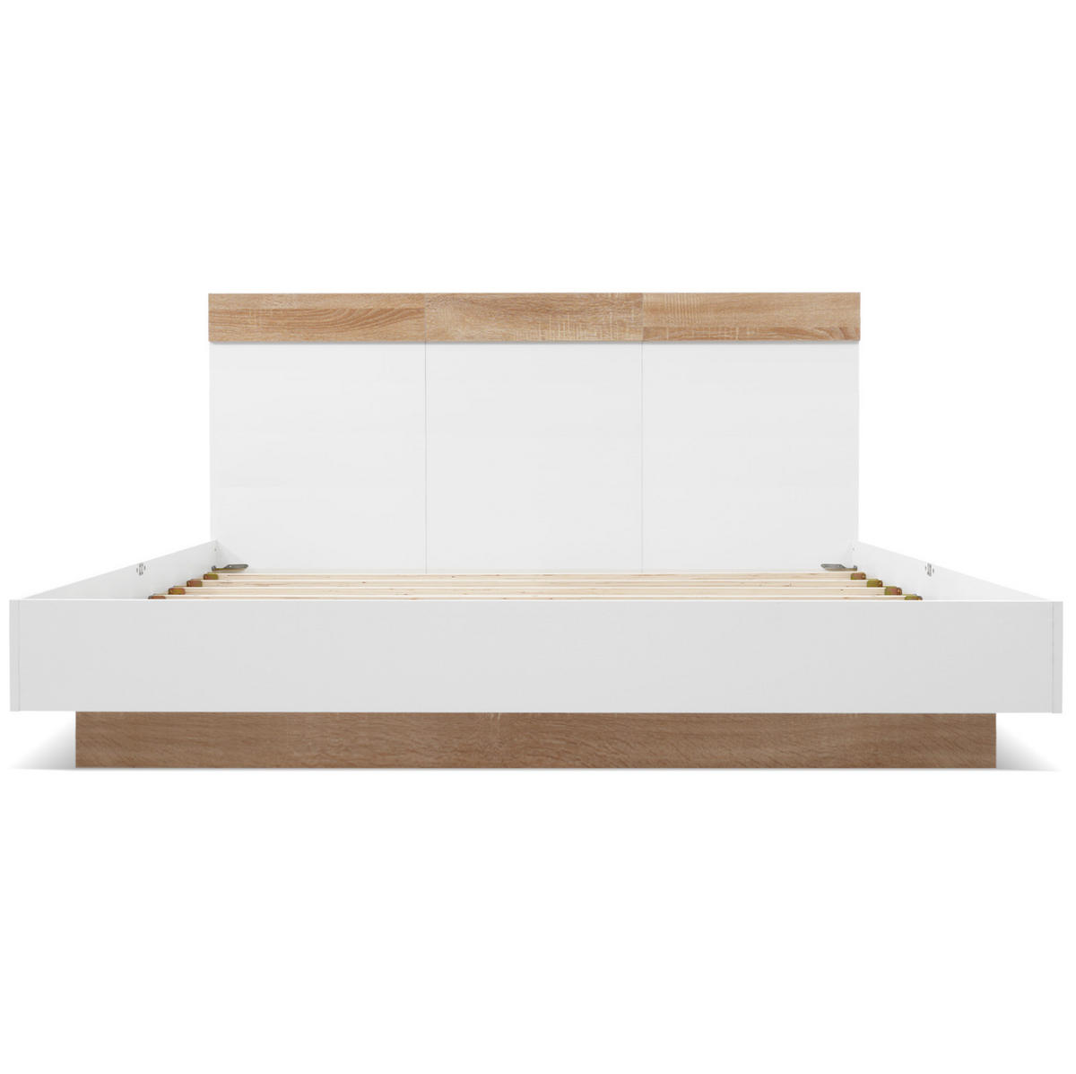 DOPPELBETT 160/200 cm aus werkstoff mit Lattenrost, Schwebeoptik und Kopfteil, Weiß/Sonoma-Eiche - Weiß, Holzwerkstoff (160/200cm) - Redom