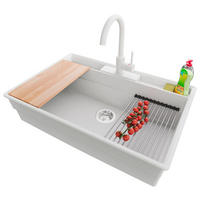 GRANITSPÜLE New York, 2-er set Weiß 78/53 cm 1 Becken + Küchenarmatur 32/20 cm + Ablauf-Set + Küchenzubehörset ab 80er Unterschrank - Chromfarben/Beige, Kunststoff (78/20/53cm) - Primagran