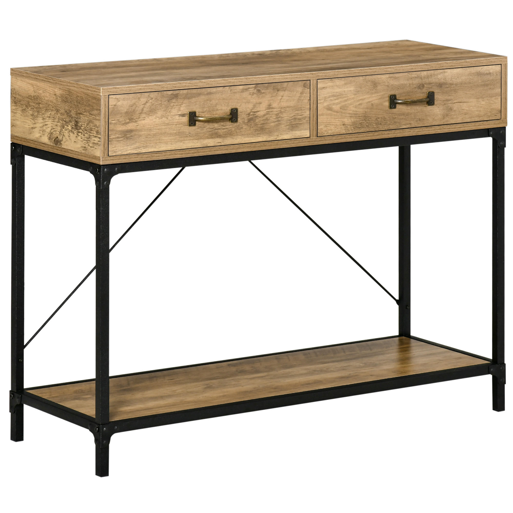 KONSOLENTISCH, 2 Schubladen, 100 x 35 x 76,5 cm - Schwarz/Braun, Holzwerkstoff/Metall (100/35/76.5cm) - HOMCOM