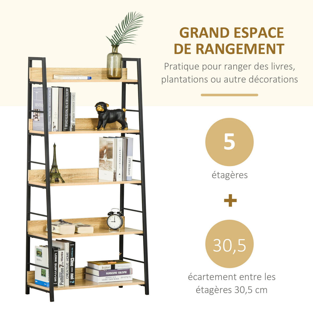 BÜCHERREGAL Eichefarben Schwarz 70/35/150 cm - Ahornfarben, Holzwerkstoff/Metall (30/149.5/70cm) - PANGIVO