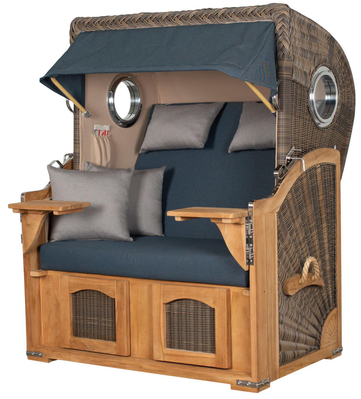 STRANDKORB Komplettset: Ammersee Teak Bullauge - PE grau - Modell 593 - Grau, Holz/Kunststoff (125/165/80cm) - bene living