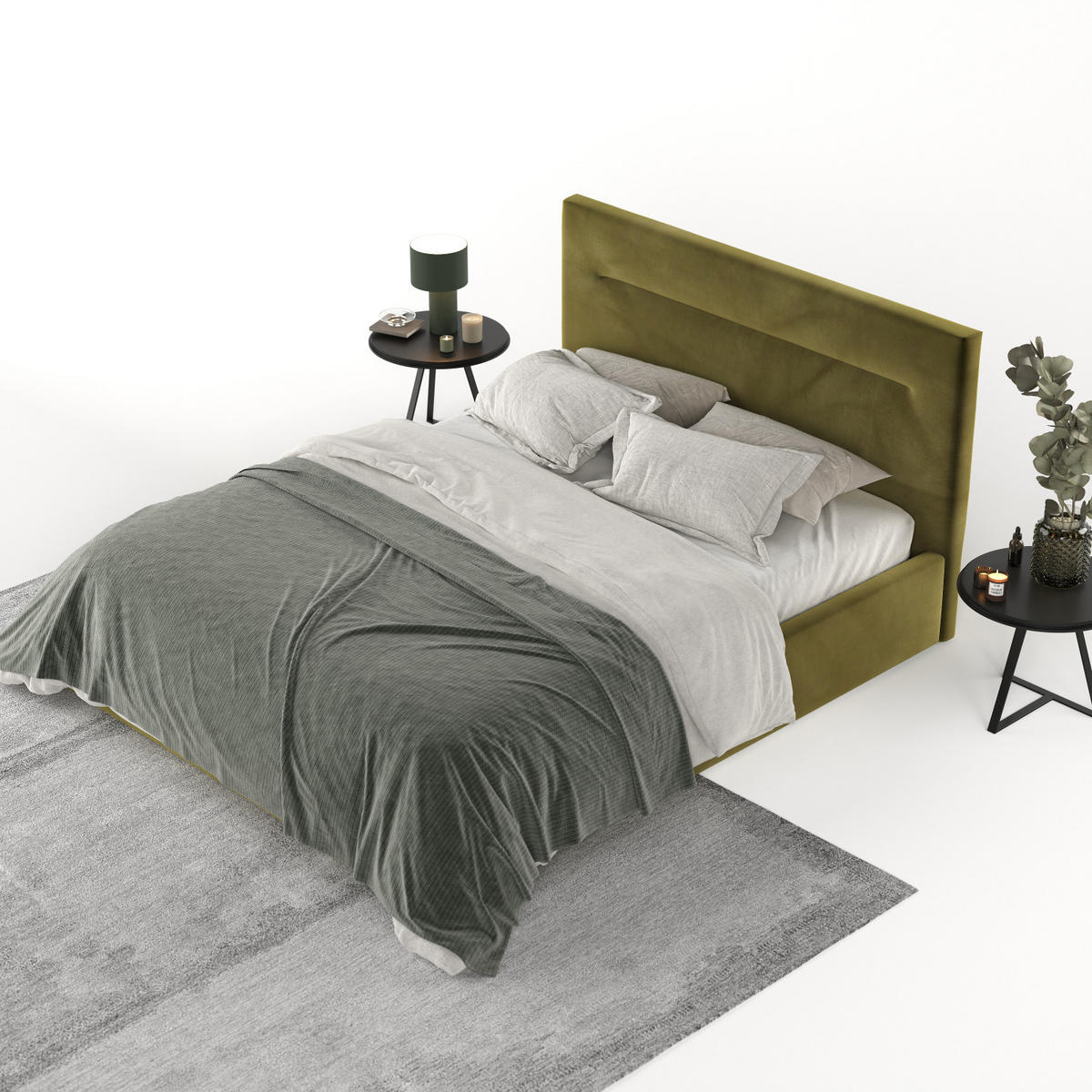 POLSTERBETT Liline 160/200 cm Olivgrün im Kronos Stoff - Schwarz/Naturfarben, Holz/Holzwerkstoff (160/200cm) - AltaBeds